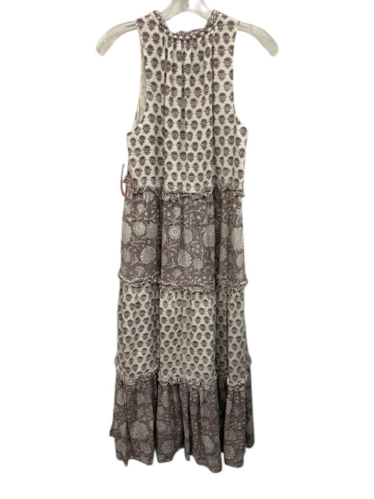 Cleobella Size XS White & Taupe Cotton Floral Blocked Print Sleeveless Dress White & Taupe / XS