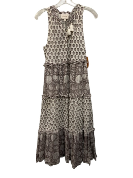 Cleobella Size XS White & Taupe Cotton Floral Blocked Print Sleeveless Dress White & Taupe / XS