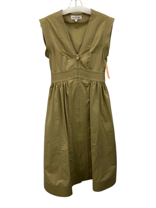 Hunter Bell Size 0 Khaki Green Cotton Cap Sleeve Zip Front V Neck Gathered Dress Khaki Green / 0