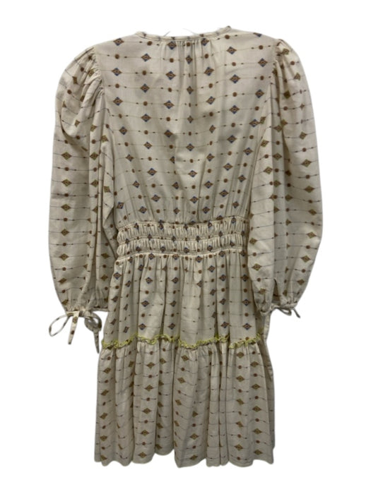Hunter Bell Size XS Cream White, Blue & Brown Cotton Blend Tie V Neck Dress Cream White, Blue & Brown / XS