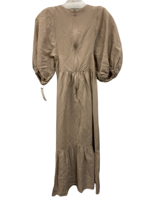 Hunter Bell Size XS Beige Linen Blend 1/2 Puff Sleeve V Neck Gathered Dress Beige / XS