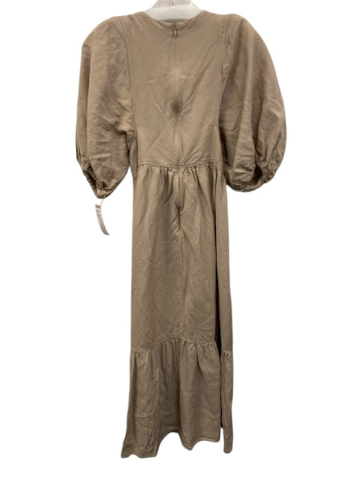 Hunter Bell Size XS Beige Linen Blend 1/2 Puff Sleeve V Neck Gathered Dress Beige / XS