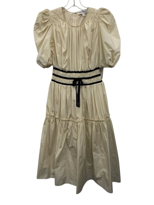 Hunter Bell Size 2 Cream White & Black Polyester Short Puff Sleeve Dress Cream White & Black / 2