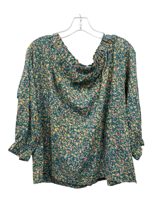 Mirth Size S Teal Green Cotton Elastic neck Abstract Floral Long Sleeve Top Teal Green / S