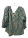 Mirth Size S Teal Green Cotton Elastic neck Abstract Floral Long Sleeve Top Teal Green / S