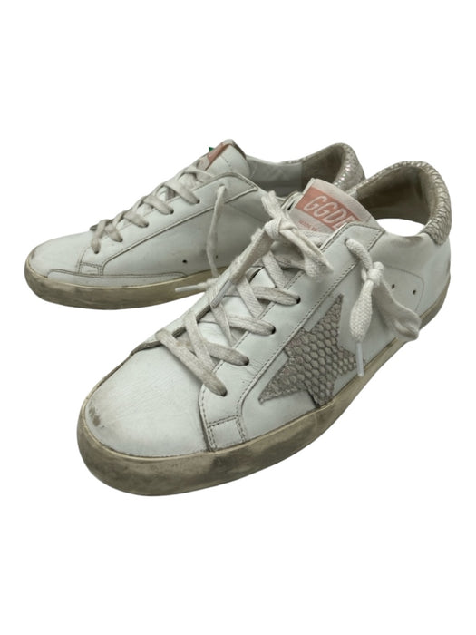 Golden Goose Shoe Size 37 White & Pink Leather Snake Embossed Laces Sneakers White & Pink / 37