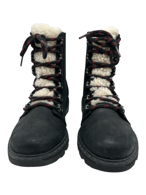 Sorel Shoe Size 7 Black, White, Red Leather Shearling Laces Hiking Boots Black, White, Red / 7