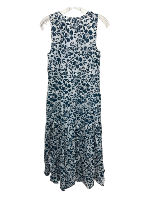 Cara Cara Size XS/S Blue & White Cotton Block Printed Flowers Maxi Dress Blue & White / XS/S