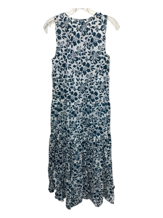 Cara Cara Size XS/S Blue & White Cotton Block Printed Flowers Maxi Dress Blue & White / XS/S