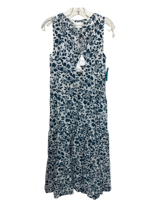 Cara Cara Size XS/S Blue & White Cotton Block Printed Flowers Maxi Dress Blue & White / XS/S