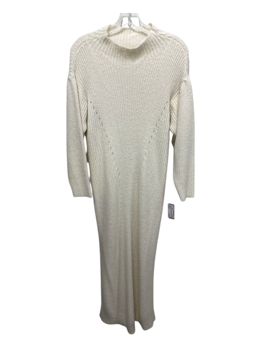Mirth Size S Cream Alpaca Blend Side Slit Ribbed Knit high neck Midi Dress Cream / S