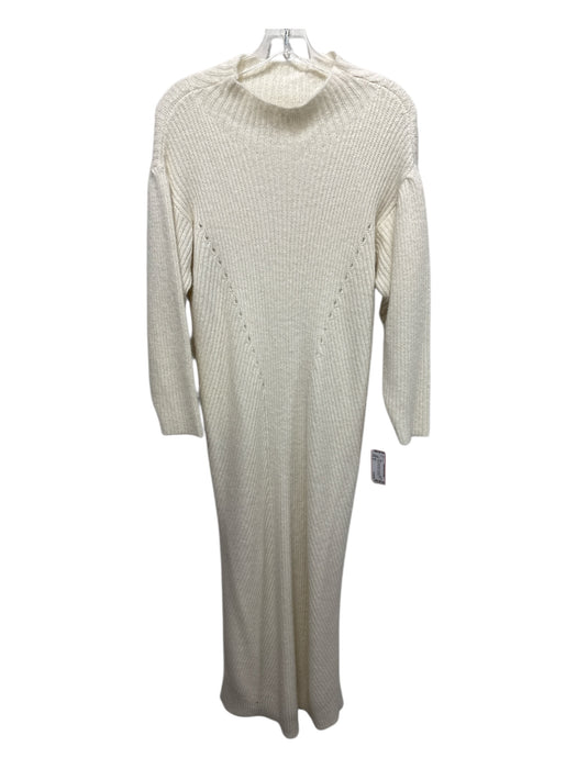 Mirth Size S Cream Alpaca Blend Side Slit Ribbed Knit high neck Midi Dress Cream / S