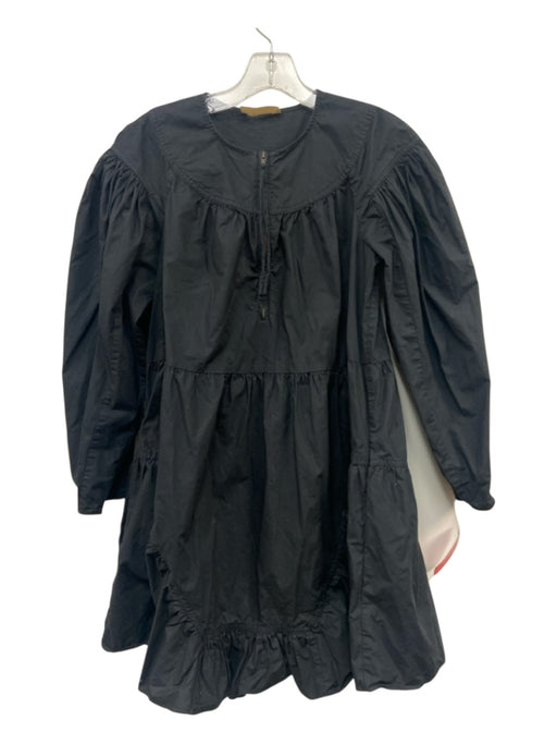 Ulla Johnson Size 2 Black Cotton Quarter Zip Gathered Mini Dress Black / 2