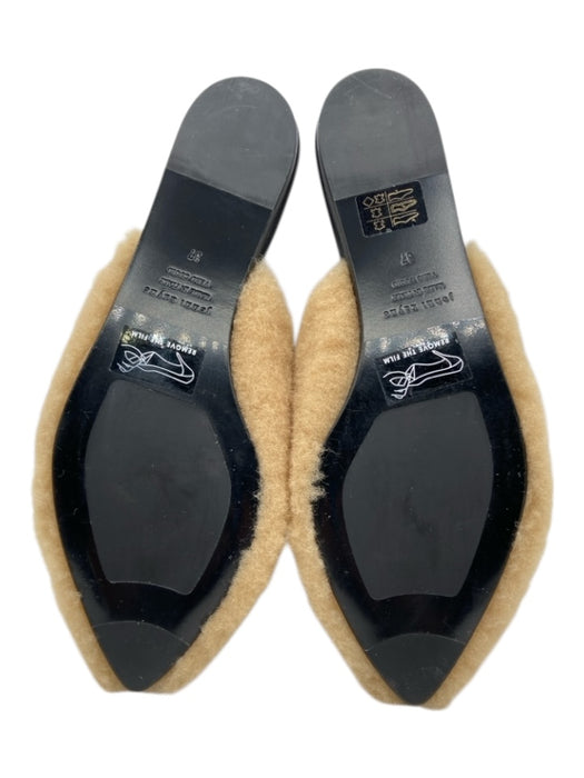 Jenni Kayne Shoe Size 37 Tan & black Leather Shearling Almond Toe Slide Mules Tan & black / 37