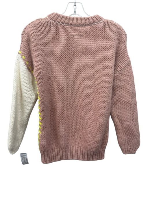 Of Handmade Size M Rose Pink, Cream & Yellow Alpaca Blend Rib Knit Sweater Rose Pink, Cream & Yellow / M