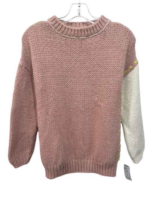 Of Handmade Size M Rose Pink, Cream & Yellow Alpaca Blend Rib Knit Sweater Rose Pink, Cream & Yellow / M