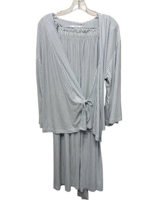 Lake Size S Baby Blue & White Modal Blend Wrap Vertical Stripes Pants Set Baby Blue & White / S