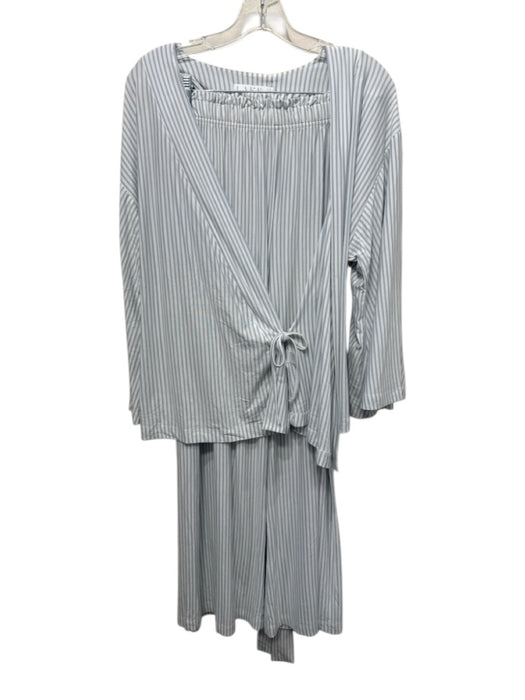 Lake Size S Baby Blue & White Modal Blend Wrap Vertical Stripes Pants Set Baby Blue & White / S