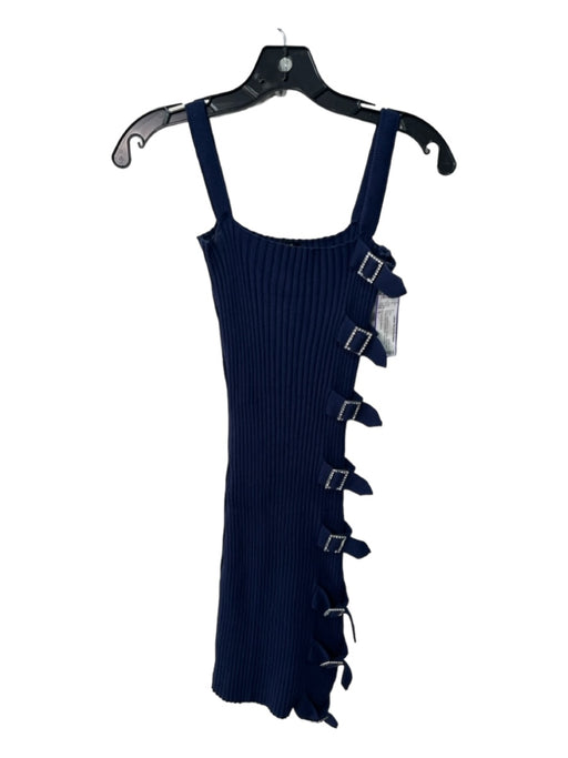 For Love & Lemons Size S Navy Viscose Blend Ribbed Sleeveless Buckle Side Dress Navy / S