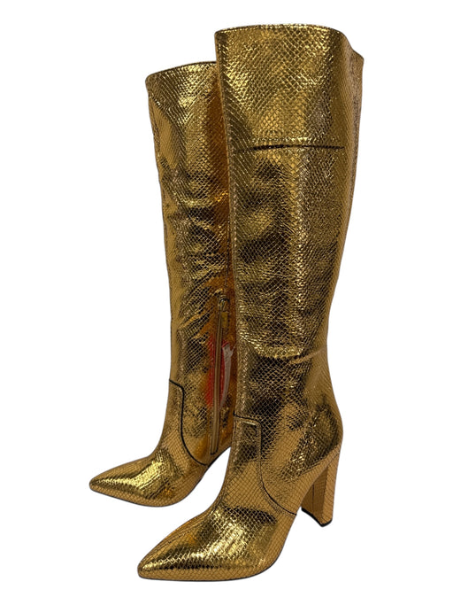 Marc Fisher Shoe Size 7.5 Gold Leather Upper Metallic Foil Snake Embossed Boots Gold / 7.5