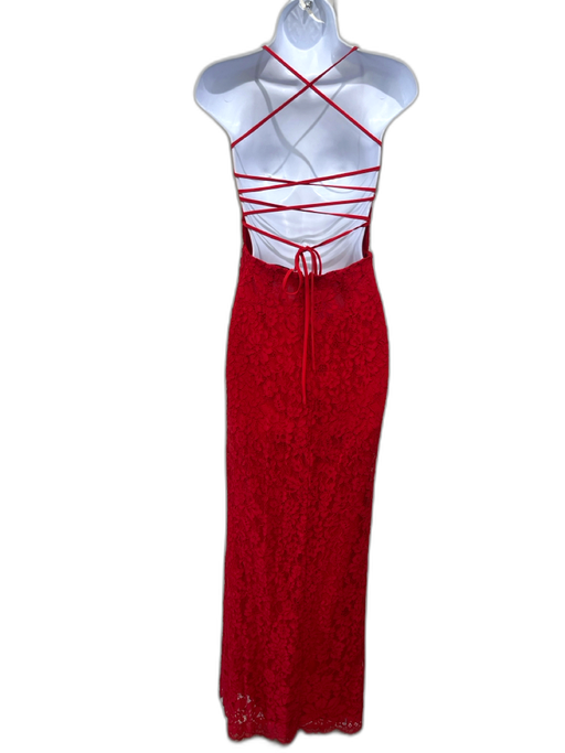 Majorelle Size XS Red Cotton Blend Floral Lace Overlay Spaghetti Strap Gown Red / XS