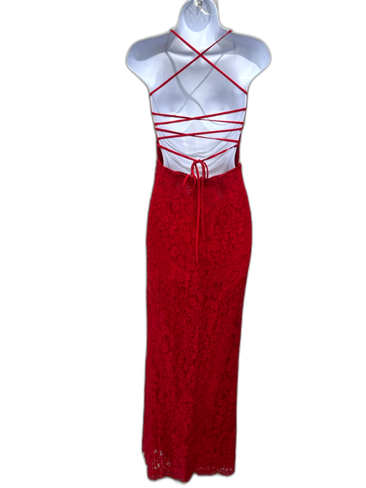 Majorelle Size XS Red Cotton Blend Floral Lace Overlay Spaghetti Strap Gown Red / XS