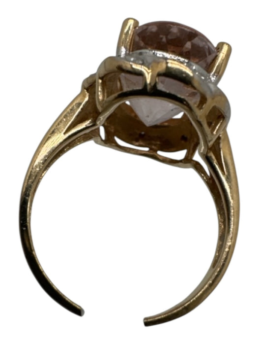 No Brand Light Pink Yellow Gold 14K Pave Diamonds Cocktail Ring Light Pink