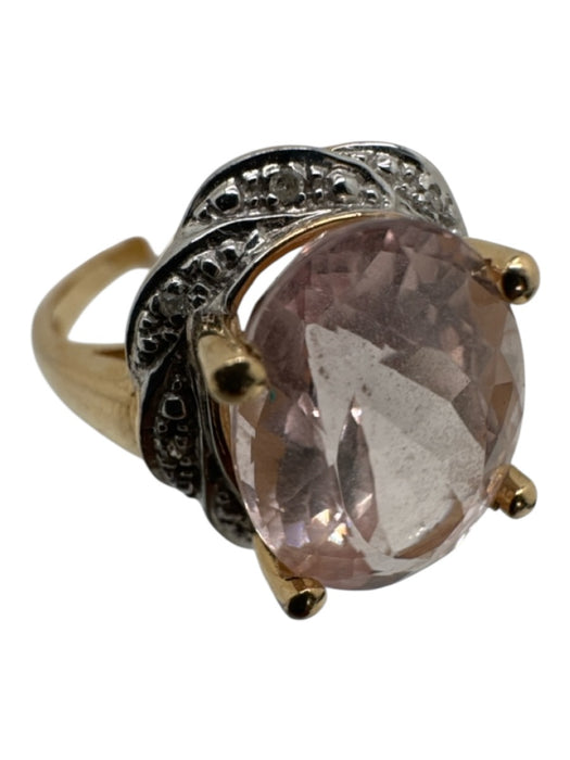 No Brand Light Pink Yellow Gold 14K Pave Diamonds Cocktail Ring Light Pink