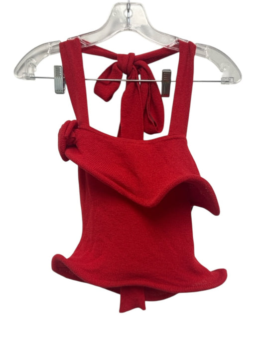 Meshki Size S Red Acrylic Blend Knit Tie Halter Horsehair Hem Maxi Skirt Set Red / S