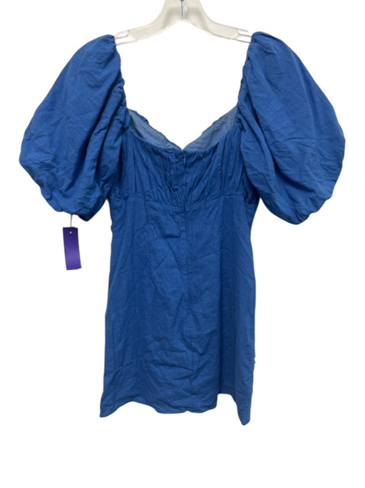 Seven Wonders Size 4 Blue Cotton Short Puff Sleeve Sweetheart Neckline Dress Blue / 4
