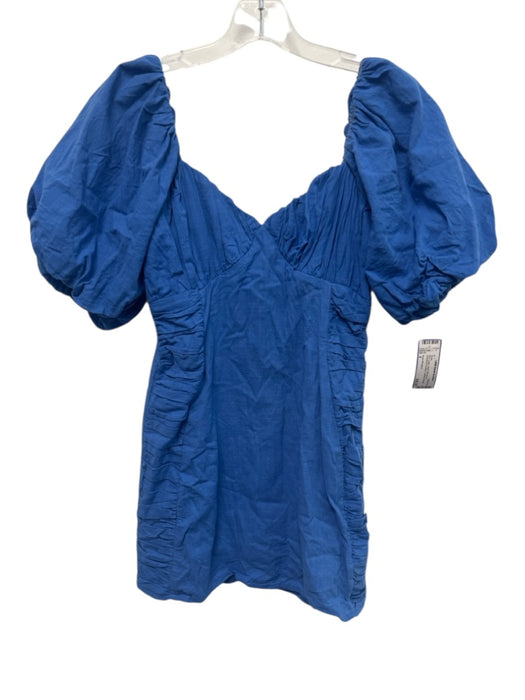 Seven Wonders Size 4 Blue Cotton Short Puff Sleeve Sweetheart Neckline Dress Blue / 4