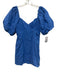 Seven Wonders Size 4 Blue Cotton Short Puff Sleeve Sweetheart Neckline Dress Blue / 4