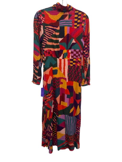 Farm Rio Size S Pink & Multi Rayon Abstract Print Long Sleeve V Neck Dress Pink & Multi / S