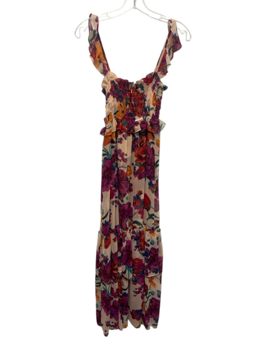 Misa Size XS Pink & Multi Viscose Floral Sleeveless Shirred Top Bow Detail Dress Pink & Multi / XS
