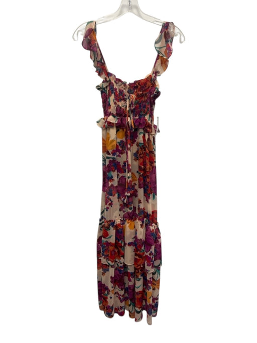 Misa Size XS Pink & Multi Viscose Floral Sleeveless Shirred Top Bow Detail Dress Pink & Multi / XS