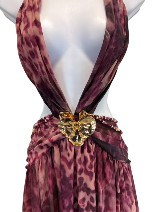 BABYBOO Size S Mauve & Pink Polyester Criss Cross Back Deep V neck Cutout Dress Mauve & Pink / S