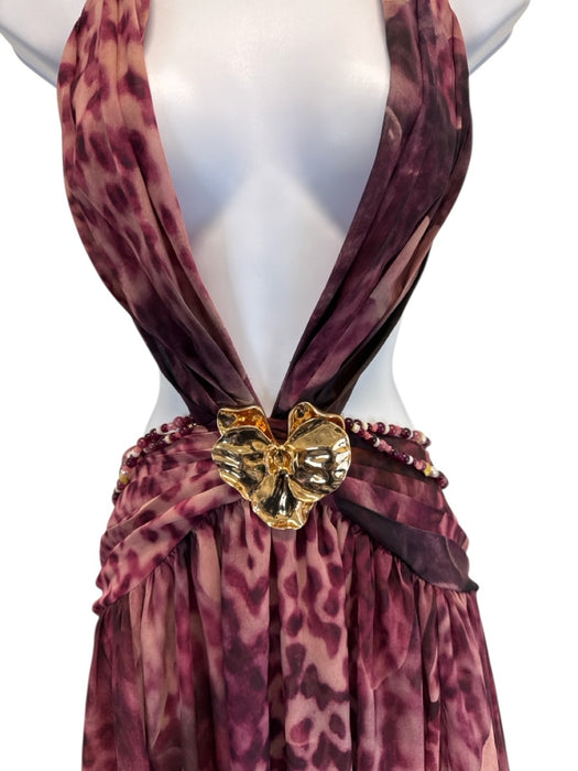 BABYBOO Size S Mauve & Pink Polyester Criss Cross Back Deep V neck Cutout Dress Mauve & Pink / S