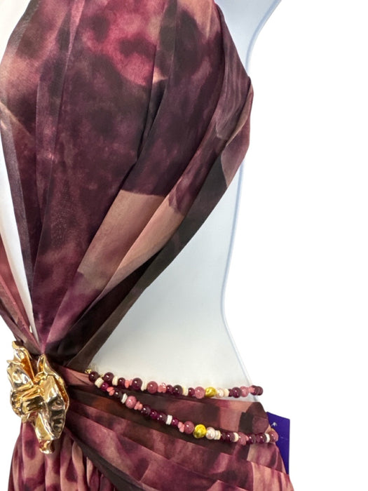BABYBOO Size S Mauve & Pink Polyester Criss Cross Back Deep V neck Cutout Dress Mauve & Pink / S