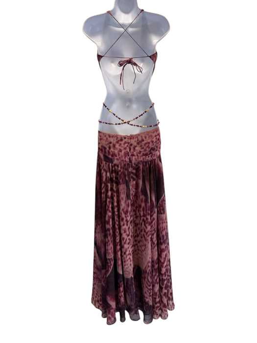 BABYBOO Size S Mauve & Pink Polyester Criss Cross Back Deep V neck Cutout Dress Mauve & Pink / S