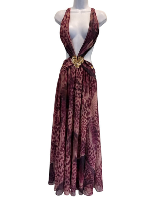 BABYBOO Size S Mauve & Pink Polyester Criss Cross Back Deep V neck Cutout Dress Mauve & Pink / S
