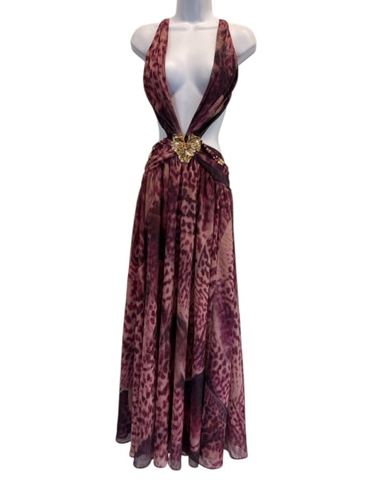 BABYBOO Size S Mauve & Pink Polyester Criss Cross Back Deep V neck Cutout Dress Mauve & Pink / S