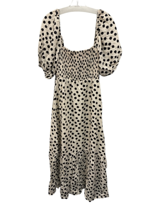 Emerson Fry Size M Cream White & Black Linen Blend Polka Dots Button Front Dress Cream White & Black / M