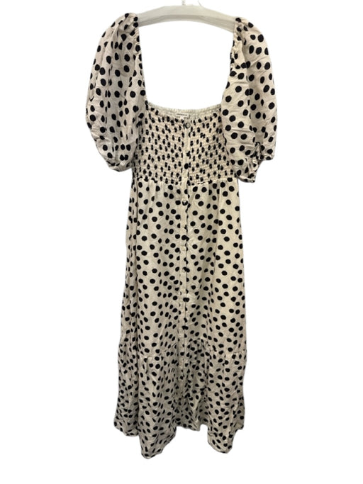 Emerson Fry Size M Cream White & Black Linen Blend Polka Dots Button Front Dress Cream White & Black / M