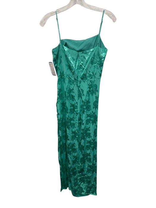 Saylor Size S Teal Green Viscose Blend Floral Jacquard Ruched Front Slit Dress Teal Green / S