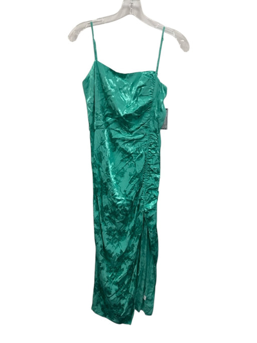 Saylor Size S Teal Green Viscose Blend Floral Jacquard Ruched Front Slit Dress Teal Green / S