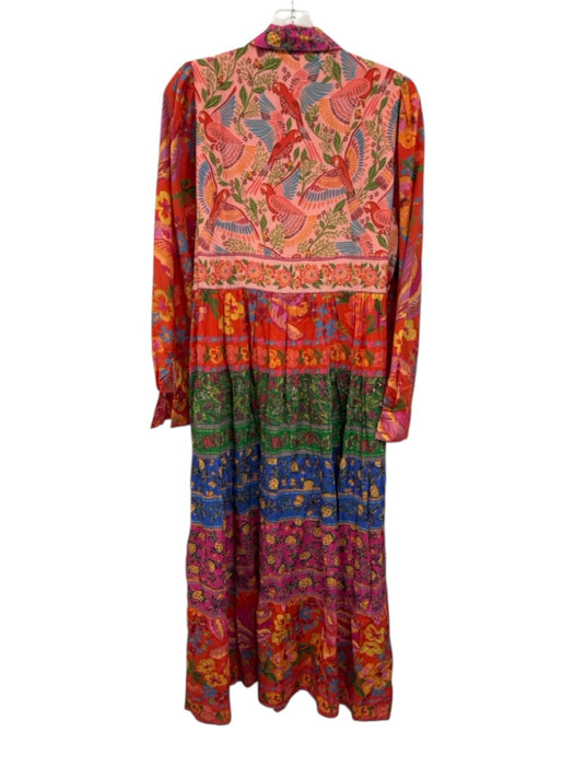 Farm Rio Size S Red & Multi Cotton Blend Flora & Fauna Stripe Button Front Dress Red & Multi / S