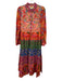 Farm Rio Size S Red & Multi Cotton Blend Flora & Fauna Stripe Button Front Dress Red & Multi / S