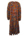 Free People Size S Orange & Multi Polyester Floral Long Balloon Sleeve Dress Orange & Multi / S