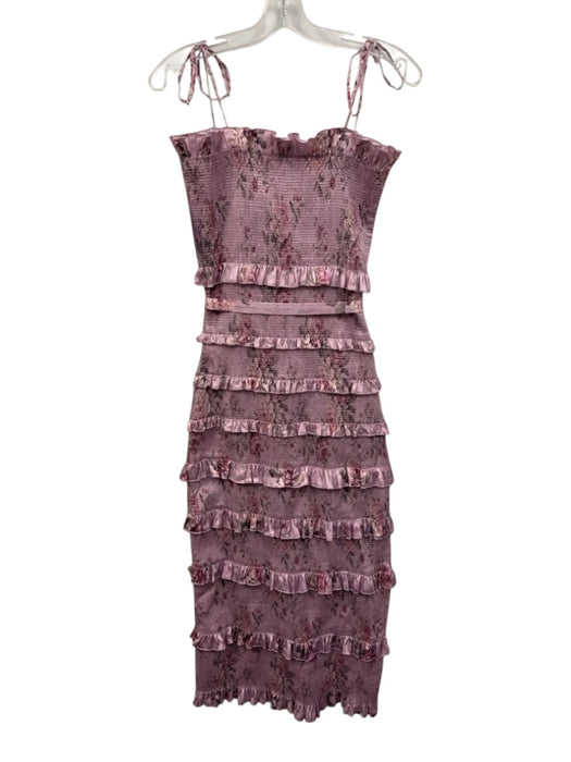 V. Chapman Size 6 Pink Polyester Blend Floral Shirred Tiered Ruffle Dress Pink / 6