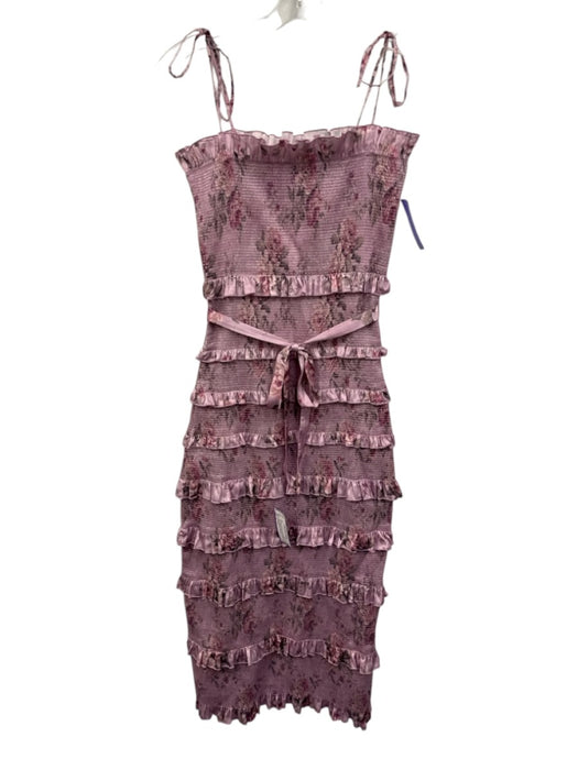 V. Chapman Size 6 Pink Polyester Blend Floral Shirred Tiered Ruffle Dress Pink / 6